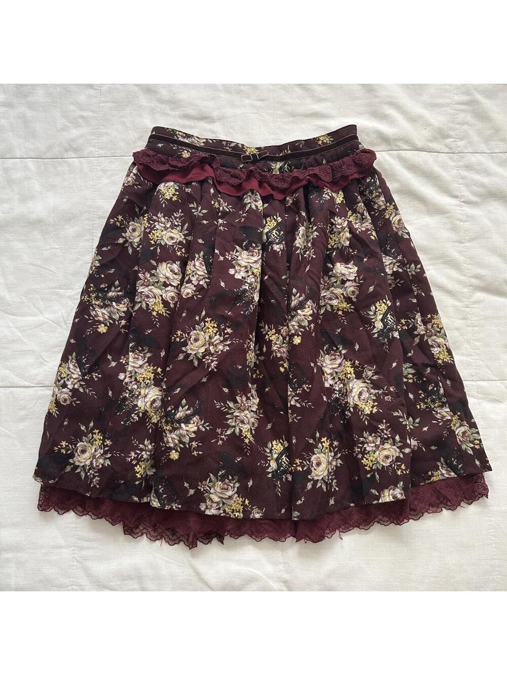 Axes Femme Burgundy Floral Rose Lace Skirt Size M Japan Mori Kei Cottagecore